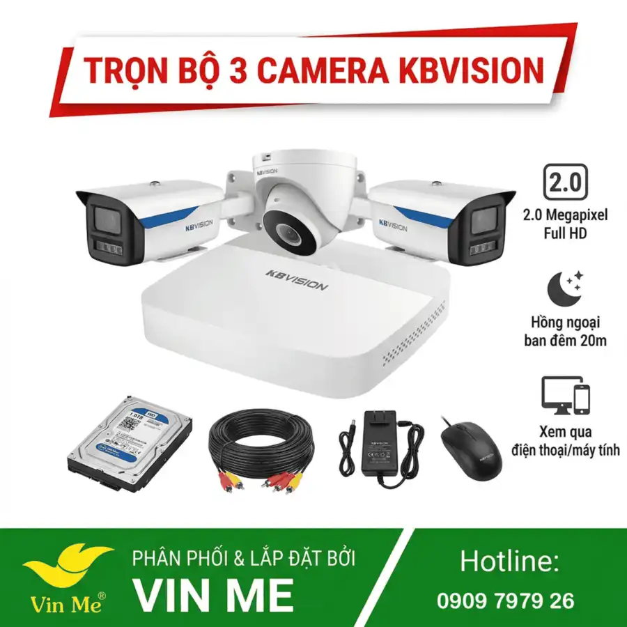 Trọn bộ 3 camera kbvision chính hãng giá rẻ