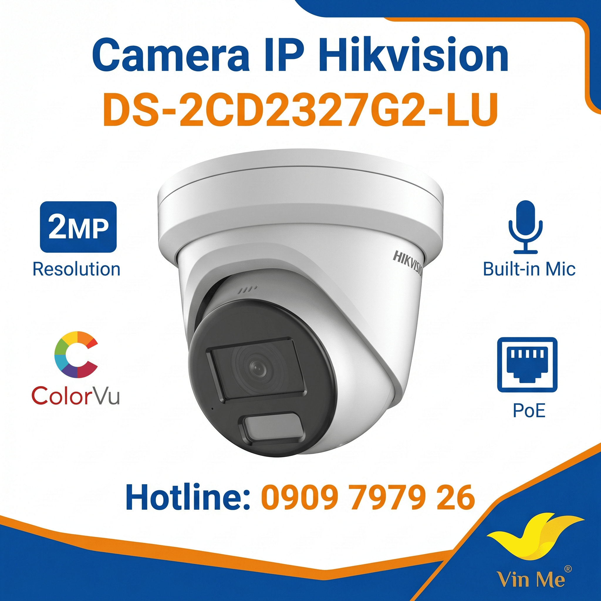 Camera Hikvision DS-2CD2327G2-LU IP có màu 24/24 2MP
