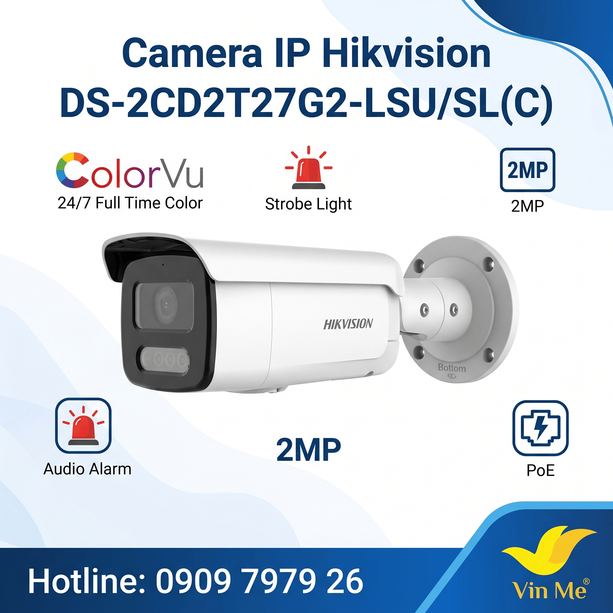 Camera Hikvision DS-2CD2T27G2-LSU/SL(C) IP màu 24/7 4MP