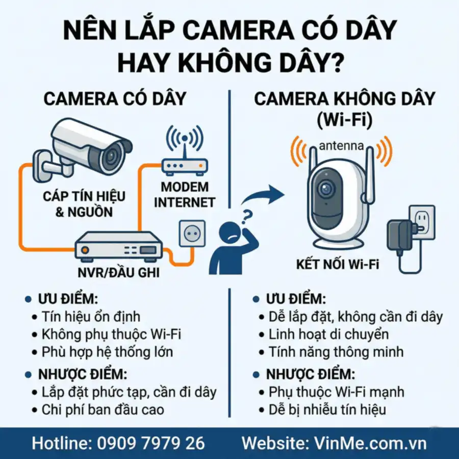 Nên lắp camera có dây hay không dây
